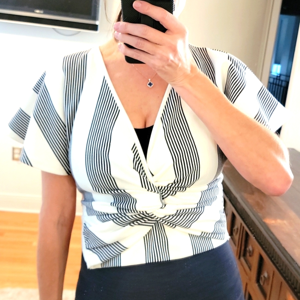 bishop + young Black and White Striped Crop Top